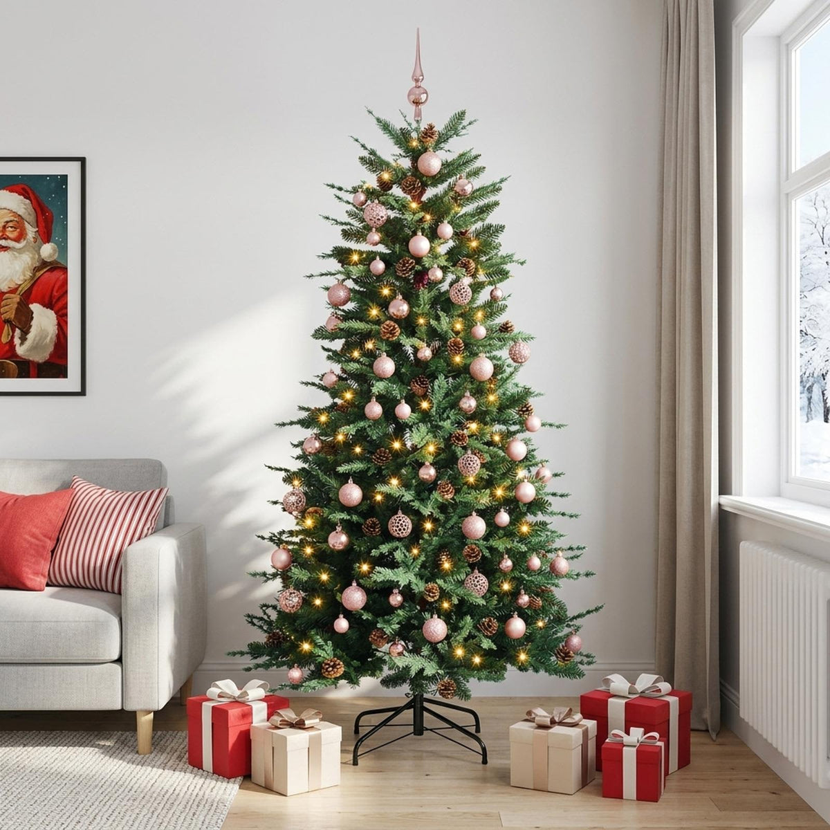 vidaXL Artificial Hinged Christmas Tree 240 cm 300 LEDs Warm White 1