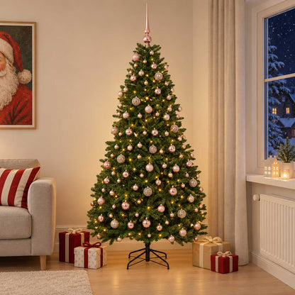 Artificial Christmas Tree Mid-green with Bauble 240 cm 300 LEDs Medium Green Ø 120 x 240 cm with 300 LEDs&pink balls