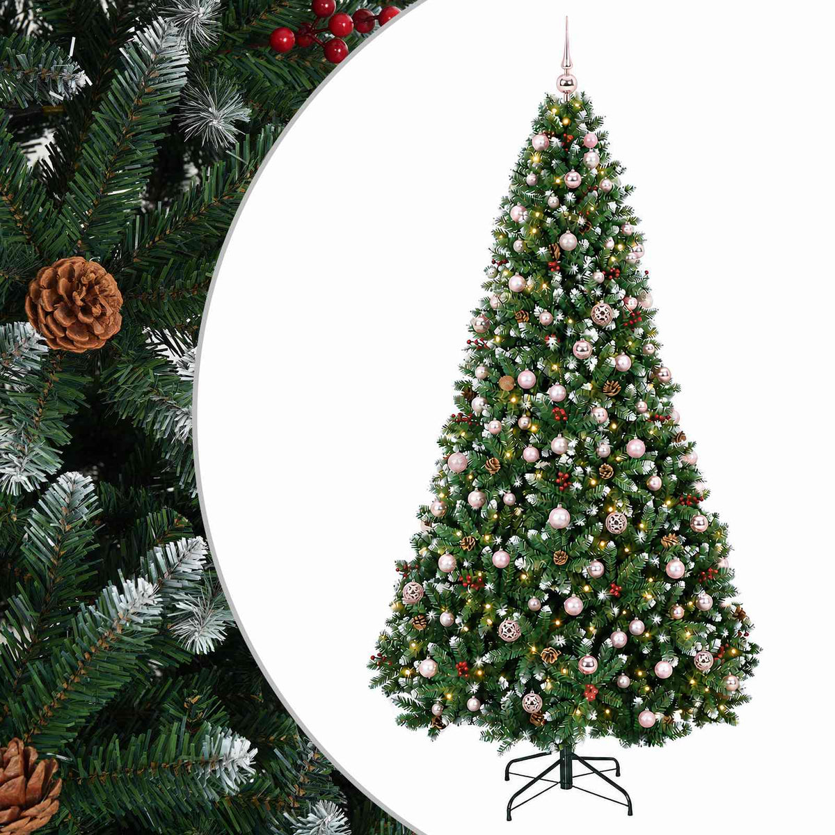 Artificial Christmas Tree Green with Bauble 240 cm 300 LEDs Green with frosted tips Ø 120 x 240 cm with 300 LEDs&pink balls