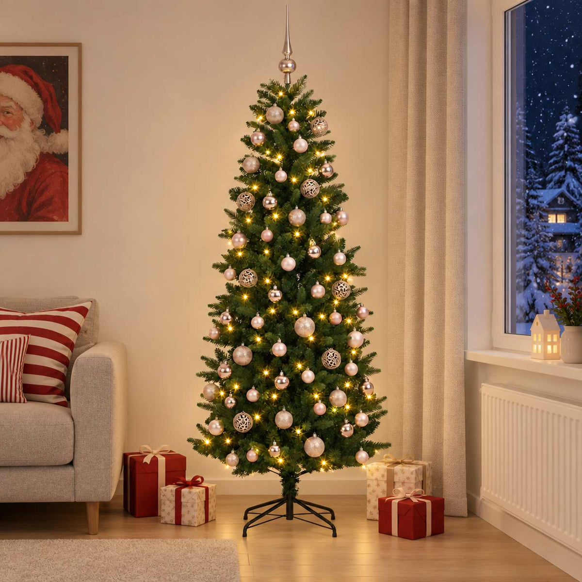 Artificial Christmas Tree Bauble LEDs Green pink balls