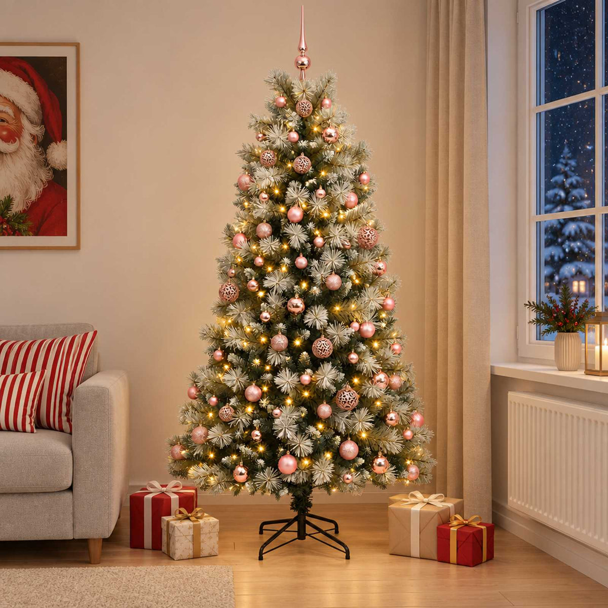 vidaXL Artificial Hinged Christmas Tree with Baubles 240 cm 300 LEDs 1
