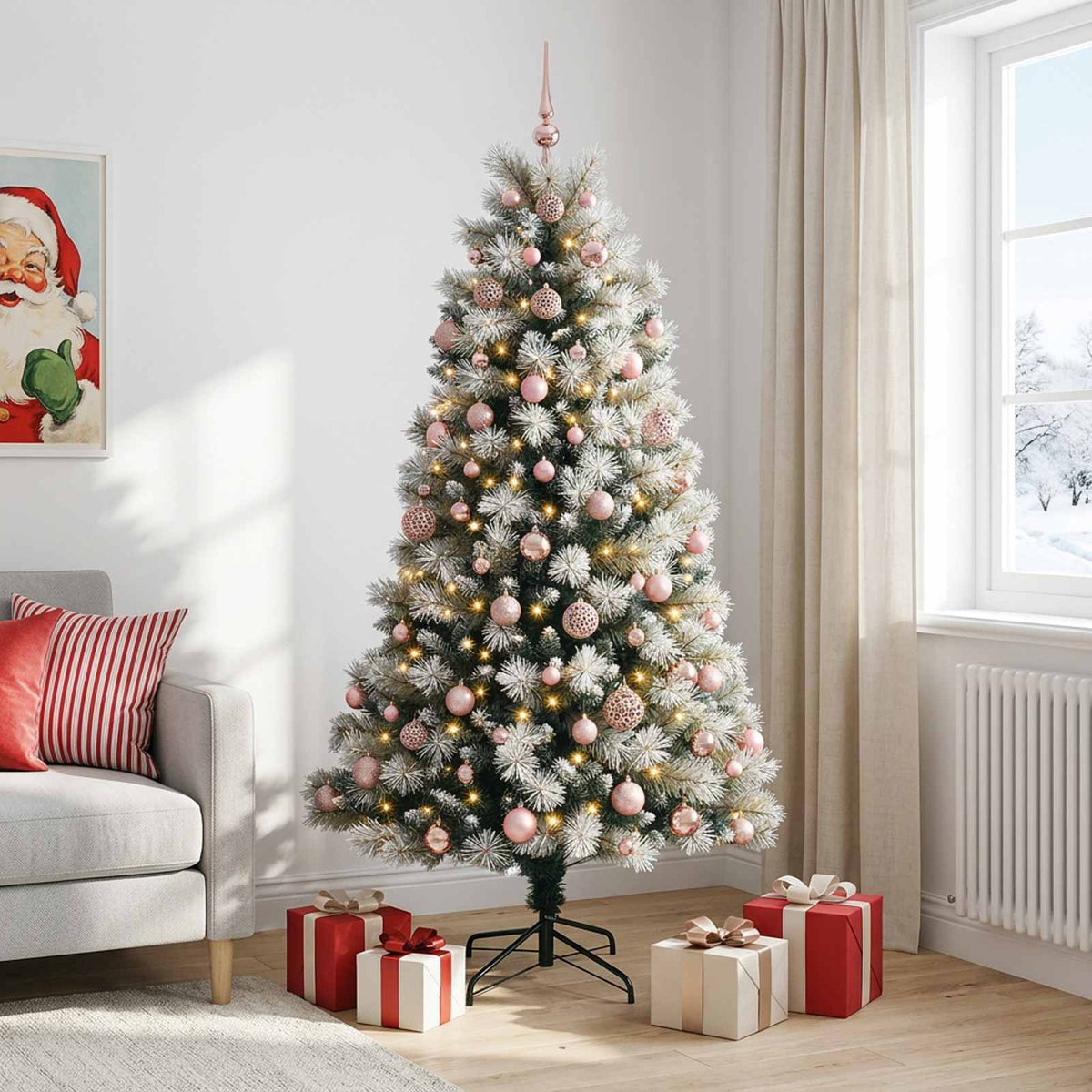 vidaXL Artificial Hinged Christmas Tree with Baubles 240 cm 300 LEDs 3