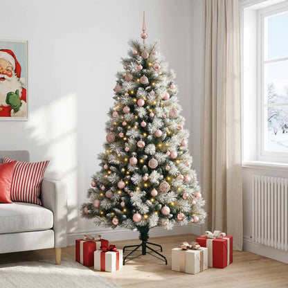 Artificial Hinged Christmas Tree with Baubles 150 LEDs with LEDs & pink balls