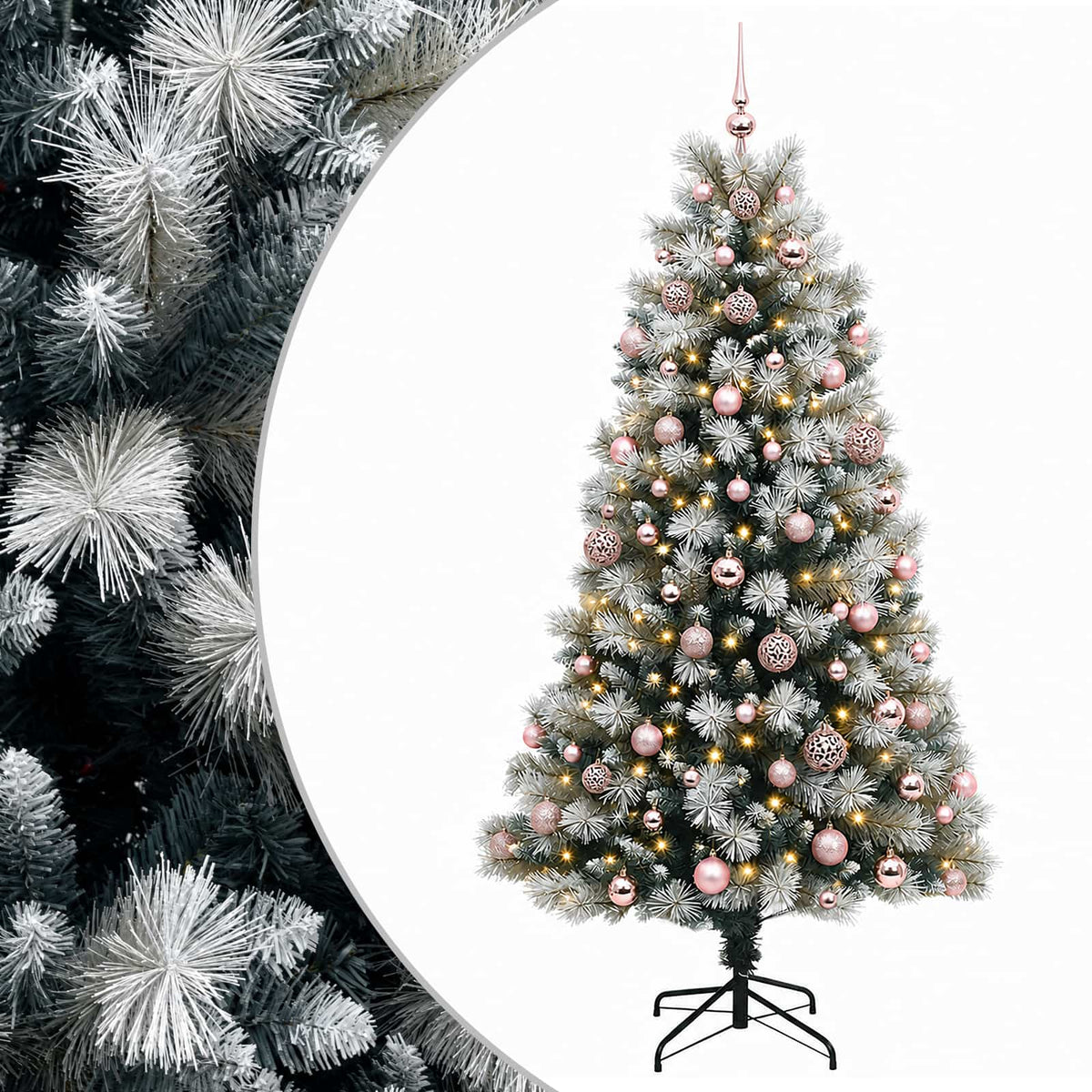 Artificial Hinged Christmas Tree with Baubles 150 LEDs with LEDs & pink balls