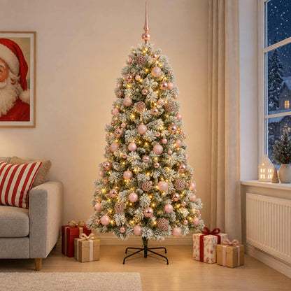 vidaXL Artificial Hinged Christmas Tree with Baubles 150 LEDs Green and white