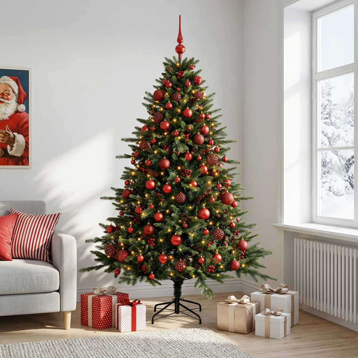 vidaXL Artificial Christmas Tree with Bauble 210 cm 300 LEDs 1