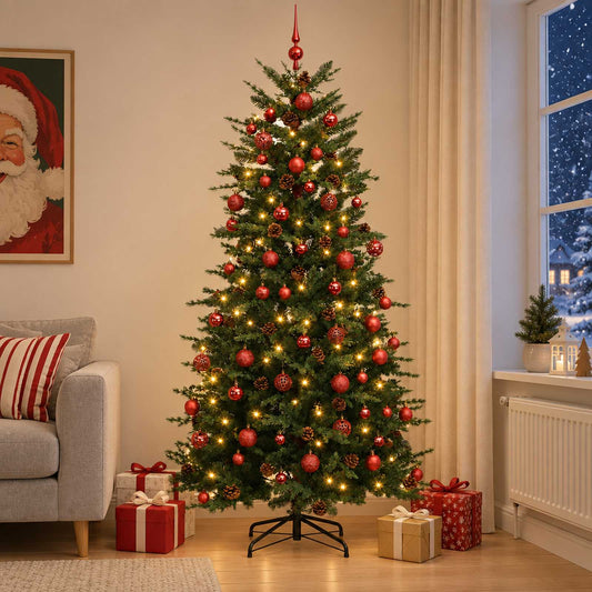vidaXL Artificial Hinged Christmas Tree 180 cm 300 LEDs Warm White 1