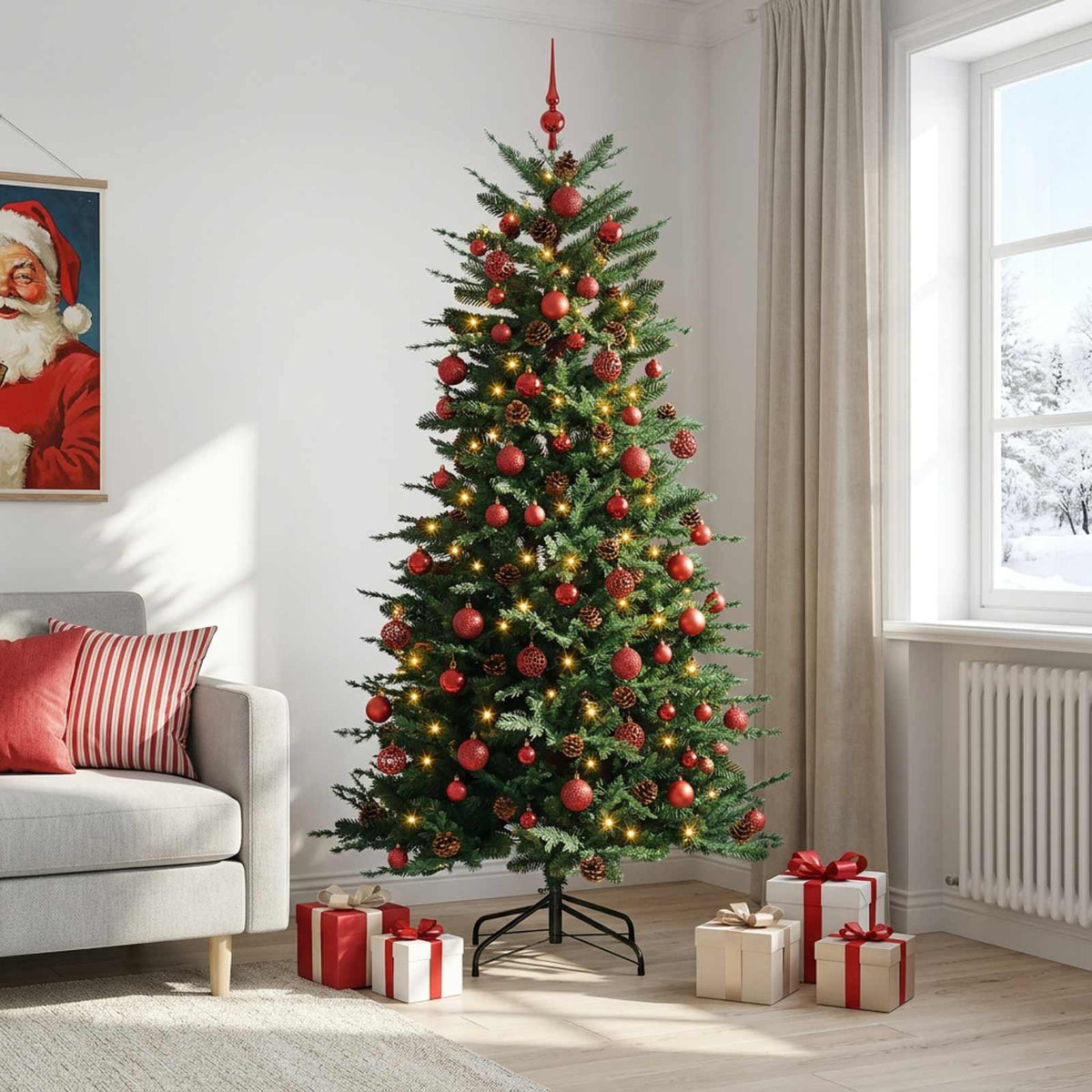 vidaXL Artificial Hinged Christmas Tree 180 cm 300 LEDs Warm White 3