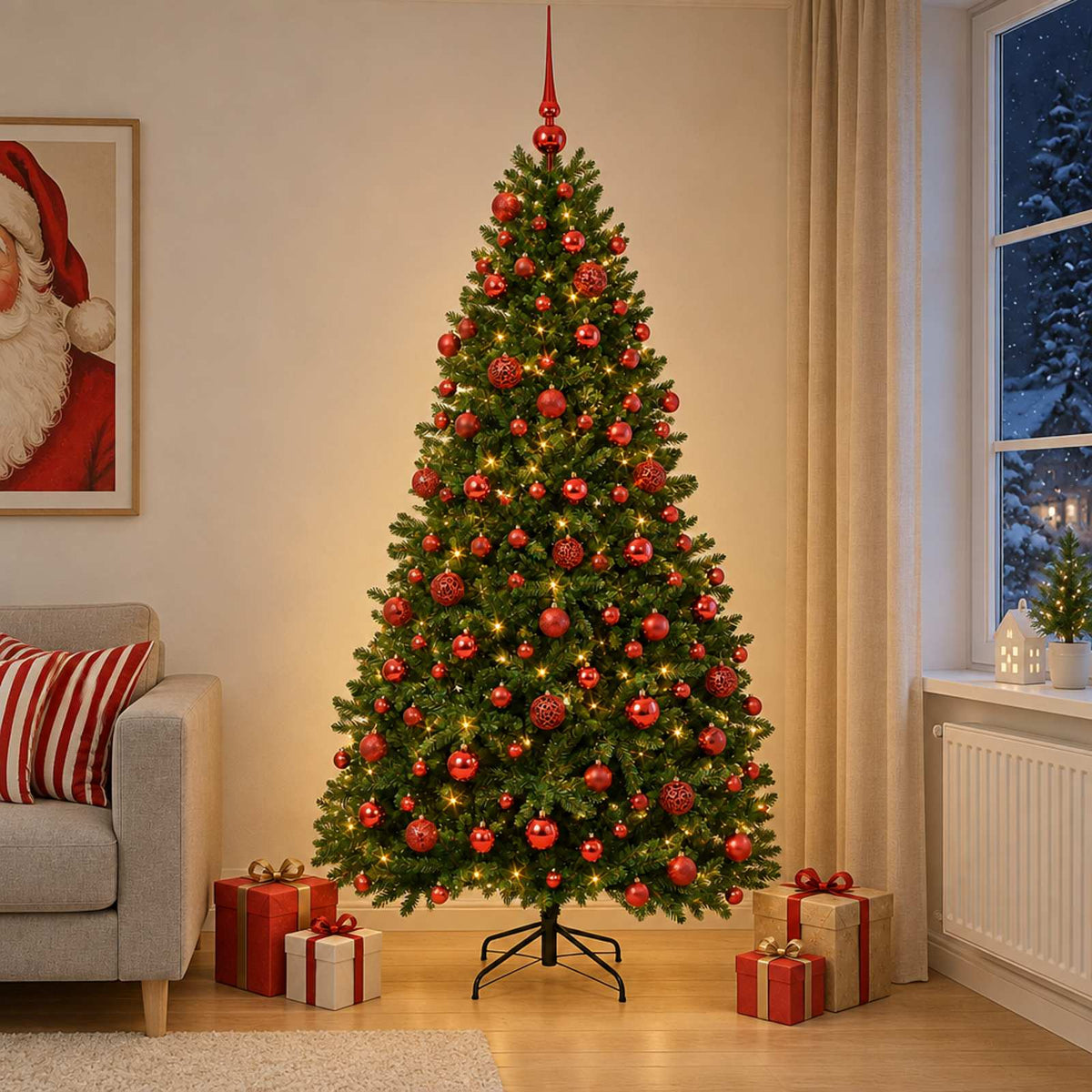 vidaXL Artificial Christmas Tree Mid-green with Bauble 240 cm 300 LEDs 1