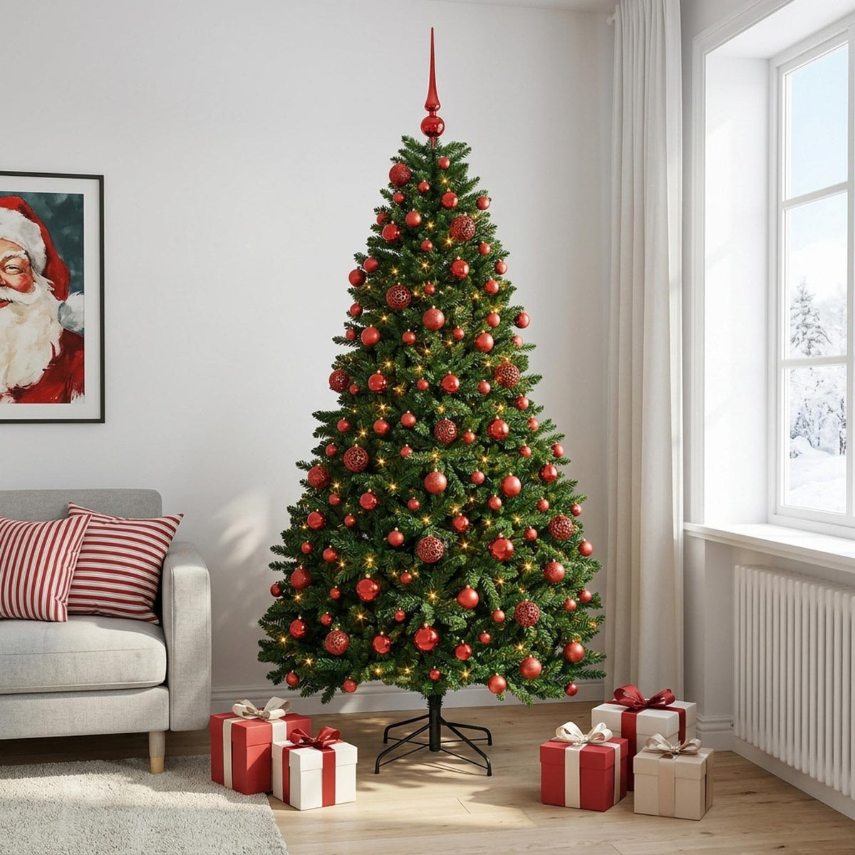 vidaXL Artificial Christmas Tree Mid-green with Bauble 240 cm 300 LEDs 3