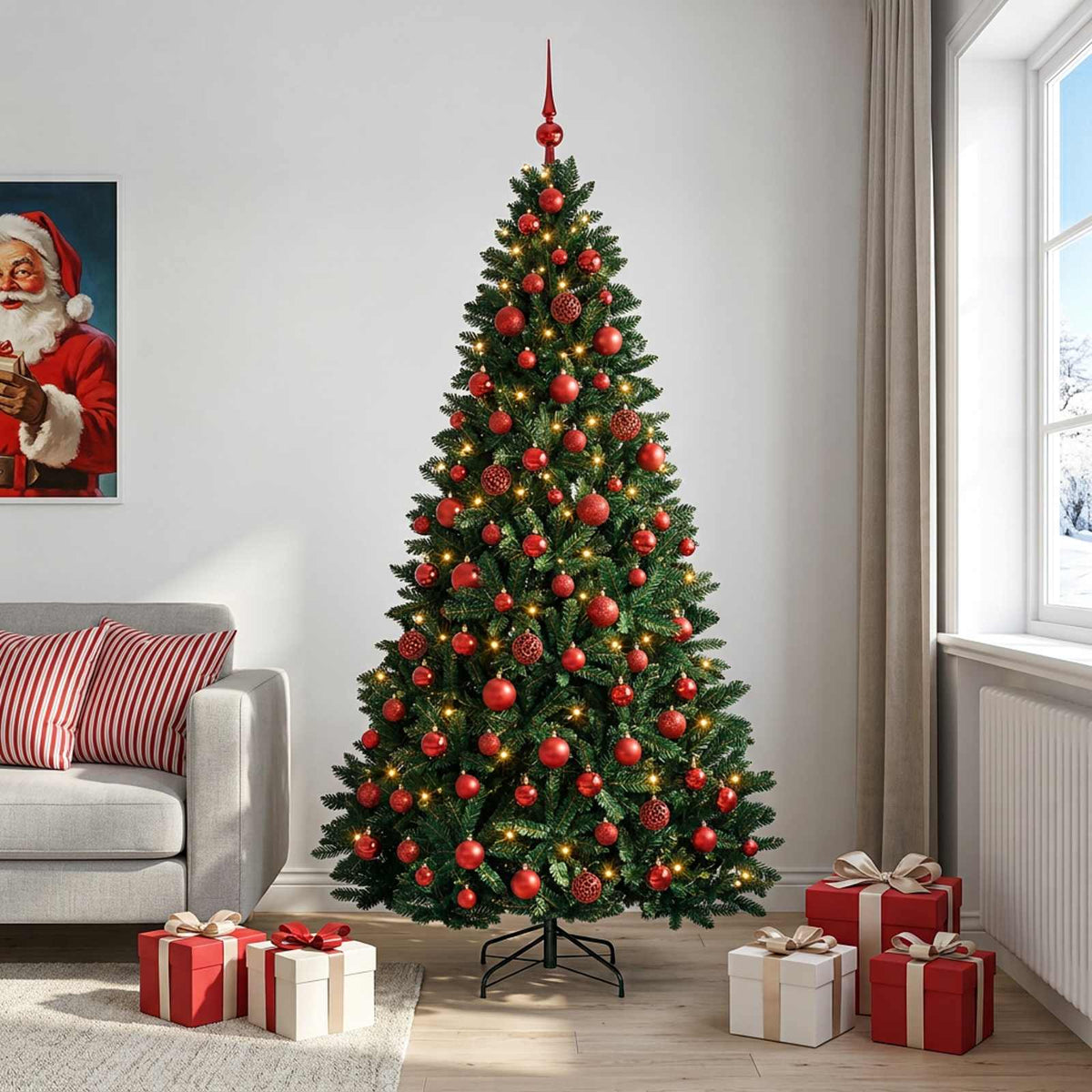 vidaXL Artificial Christmas Tree Dark Green with Bauble 240 cm 1