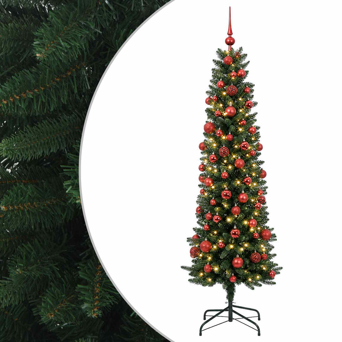 vidaXL Artificial Slim Christmas Tree with Bauble 210 cm 300 LEDs 2
