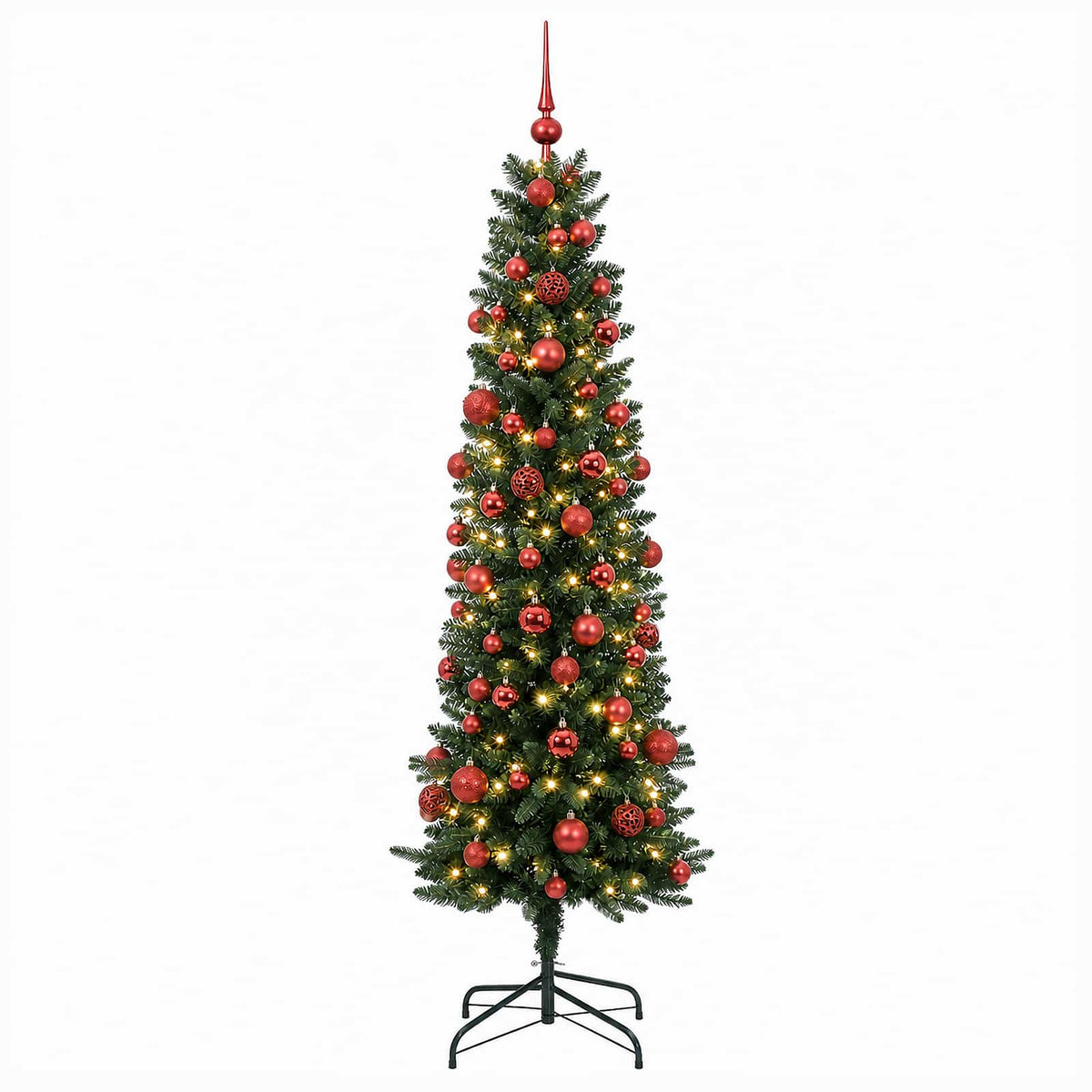 vidaXL Artificial Slim Christmas Tree with Bauble 210 cm 300 LEDs 4