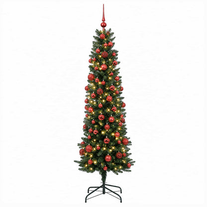 vidaXL Artificial Slim Christmas Tree with Bauble 210 cm 300 LEDs 4