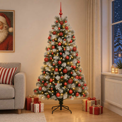 vidaXL Artificial Hinged Christmas Tree with Baubles 210 cm 300 LEDs 1
