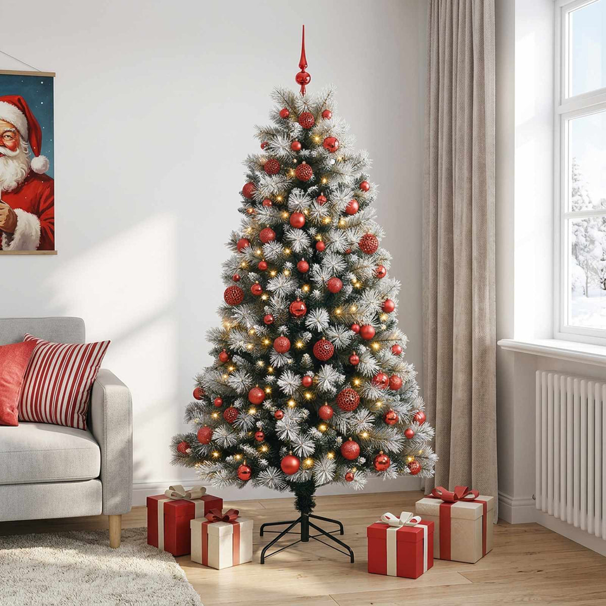 vidaXL Artificial Hinged Christmas Tree with Baubles 210 cm 300 LEDs 3