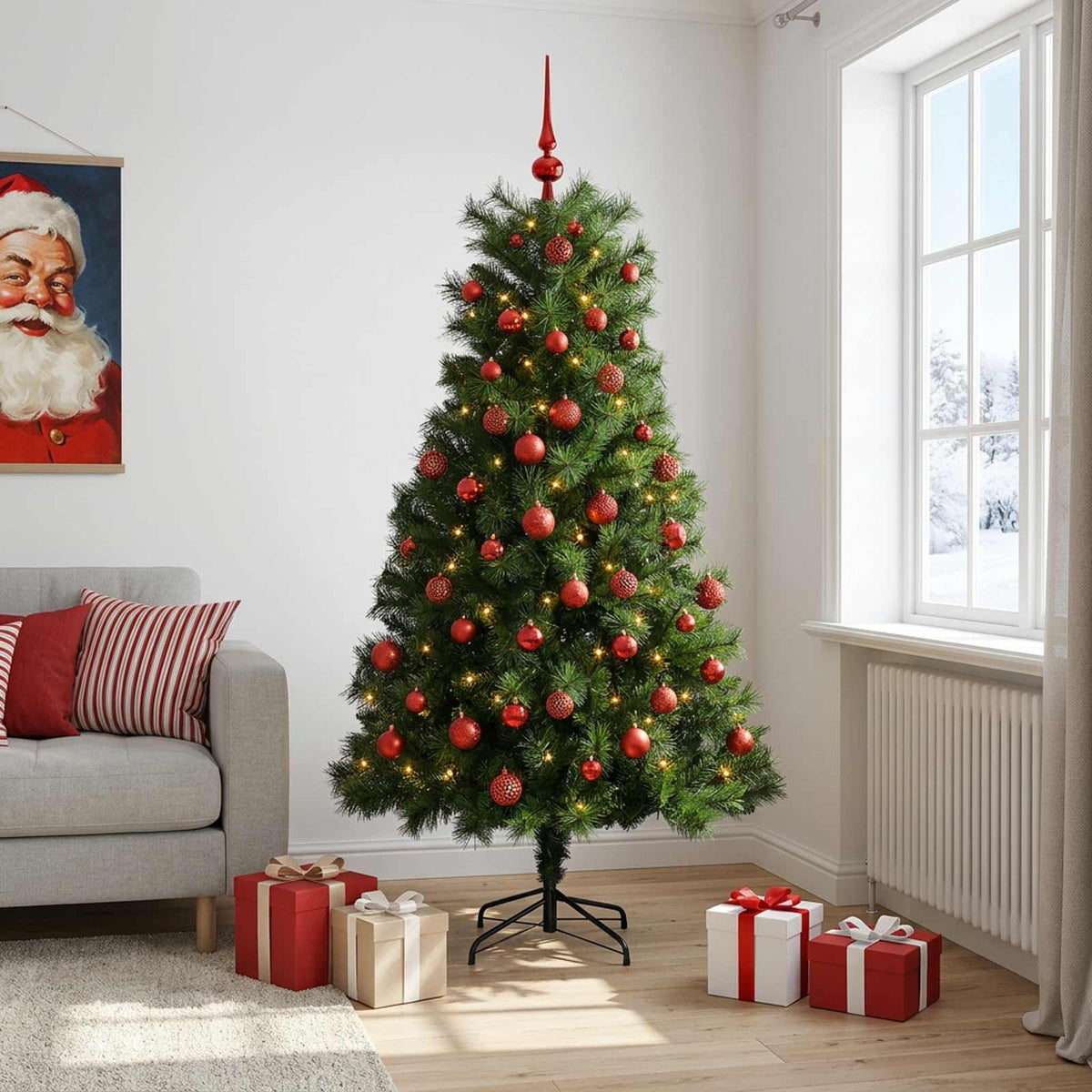 vidaXL Artificial Hinged Christmas Tree with Baubles 240 cm 300 LEDs 3
