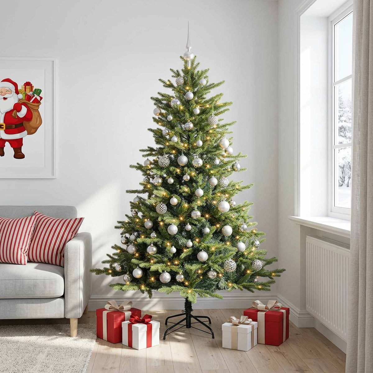 vidaXL Artificial Christmas Tree with Bauble 240 cm 300 LEDs 1