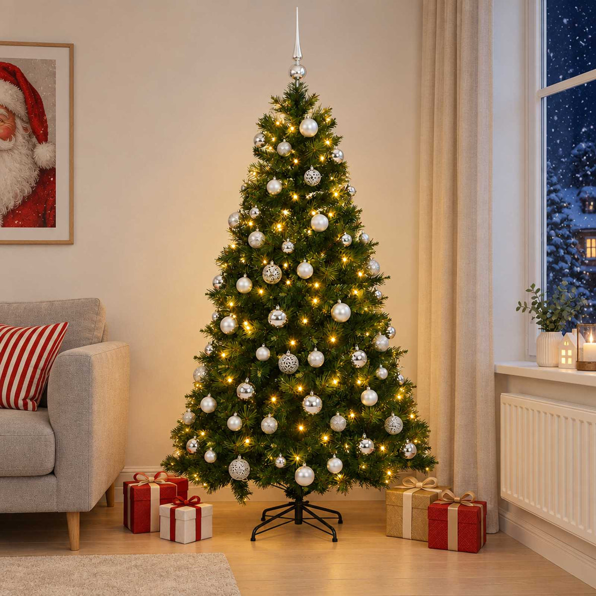 vidaXL Artificial Christmas Tree with Bauble 240 cm 300 LEDs 1