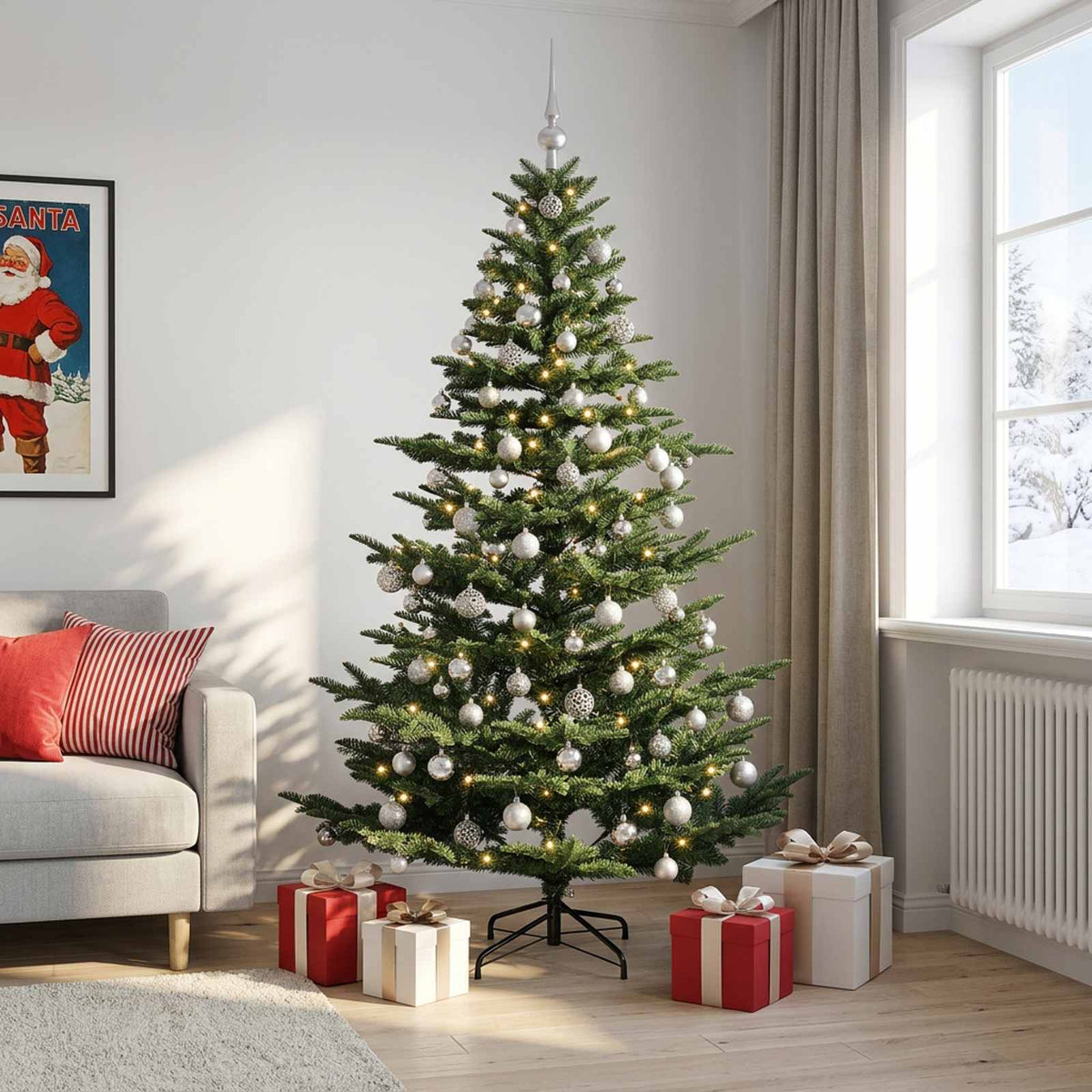 vidaXL Artificial Christmas Tree with Bauble 240 cm 300 LEDs 1
