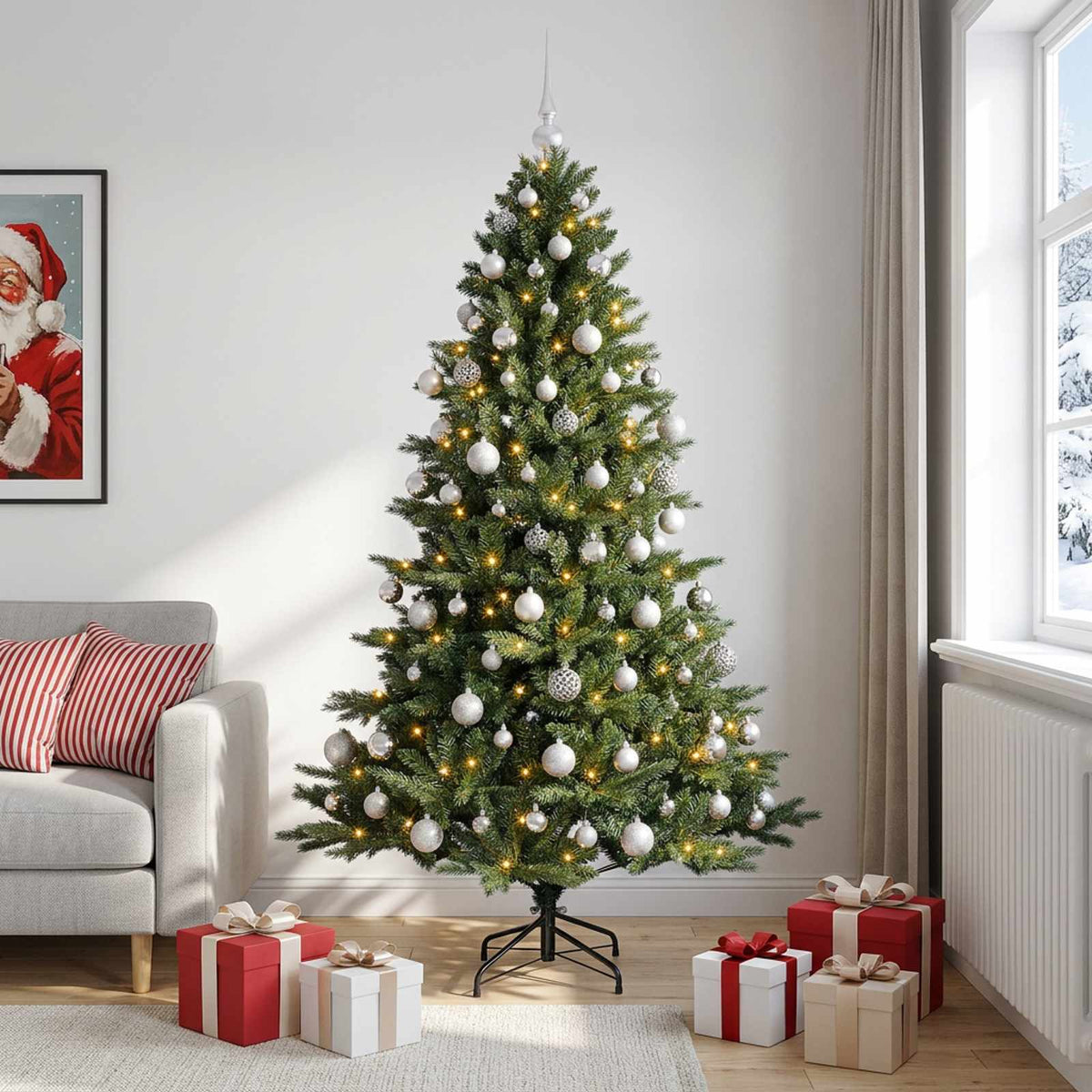 vidaXL Artificial Christmas Tree with Bauble 210 cm 300 LEDs 3