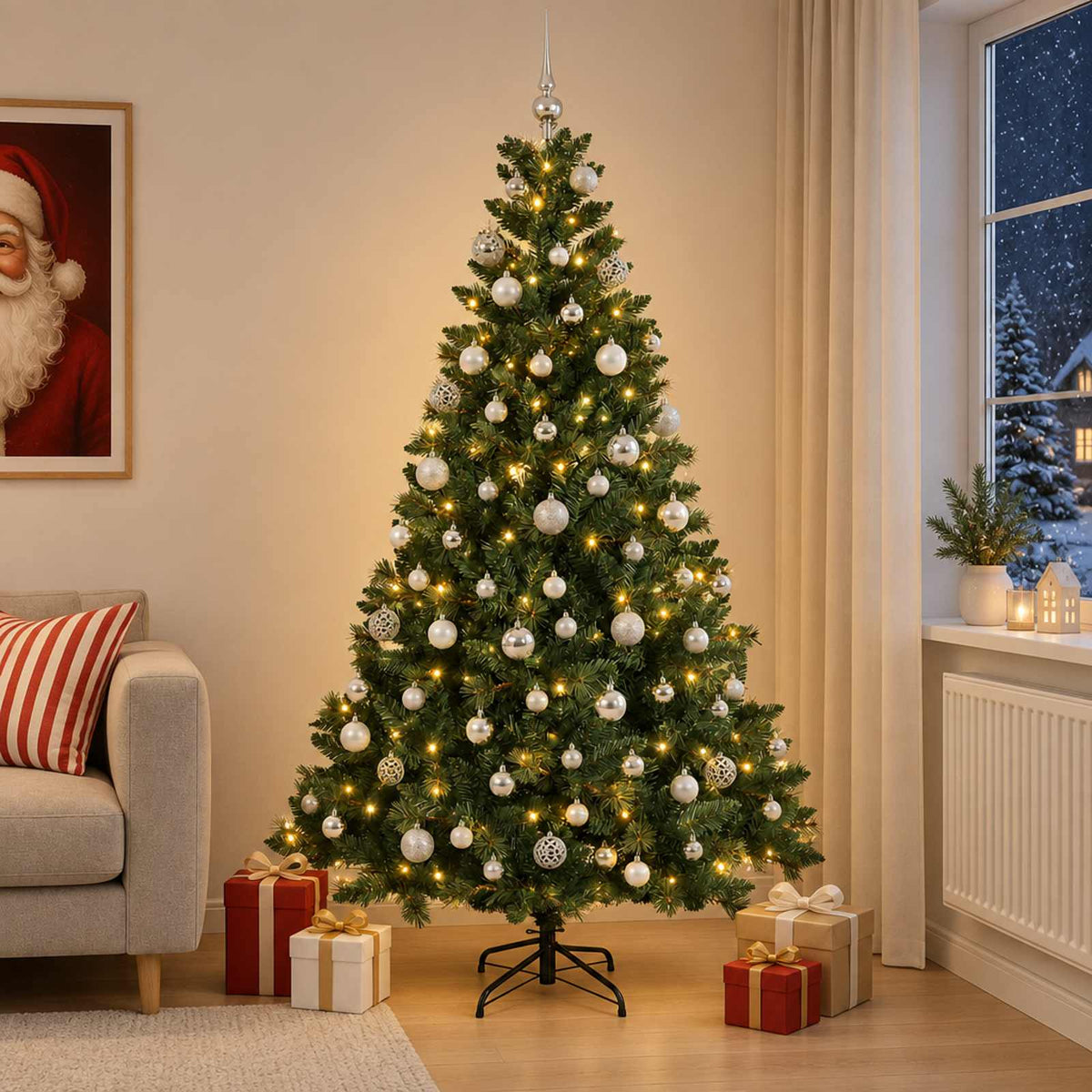 vidaXL Artificial Christmas Tree with Bauble 180 cm 300 LEDs 1