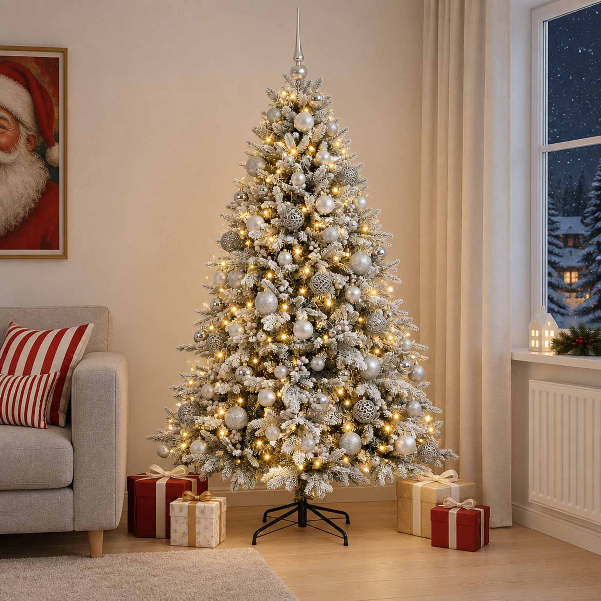 vidaXL Artificial Christmas Tree with Bauble 210 cm 300 LEDs 3