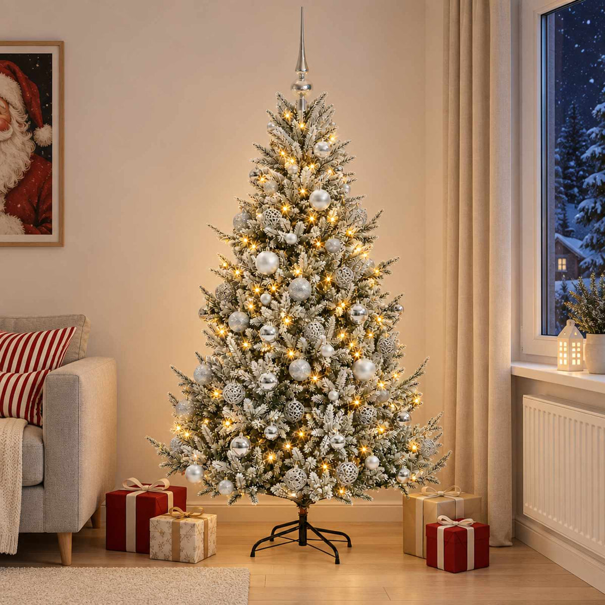 vidaXL Artificial Christmas Tree with Bauble 210 cm 300 LEDs 1