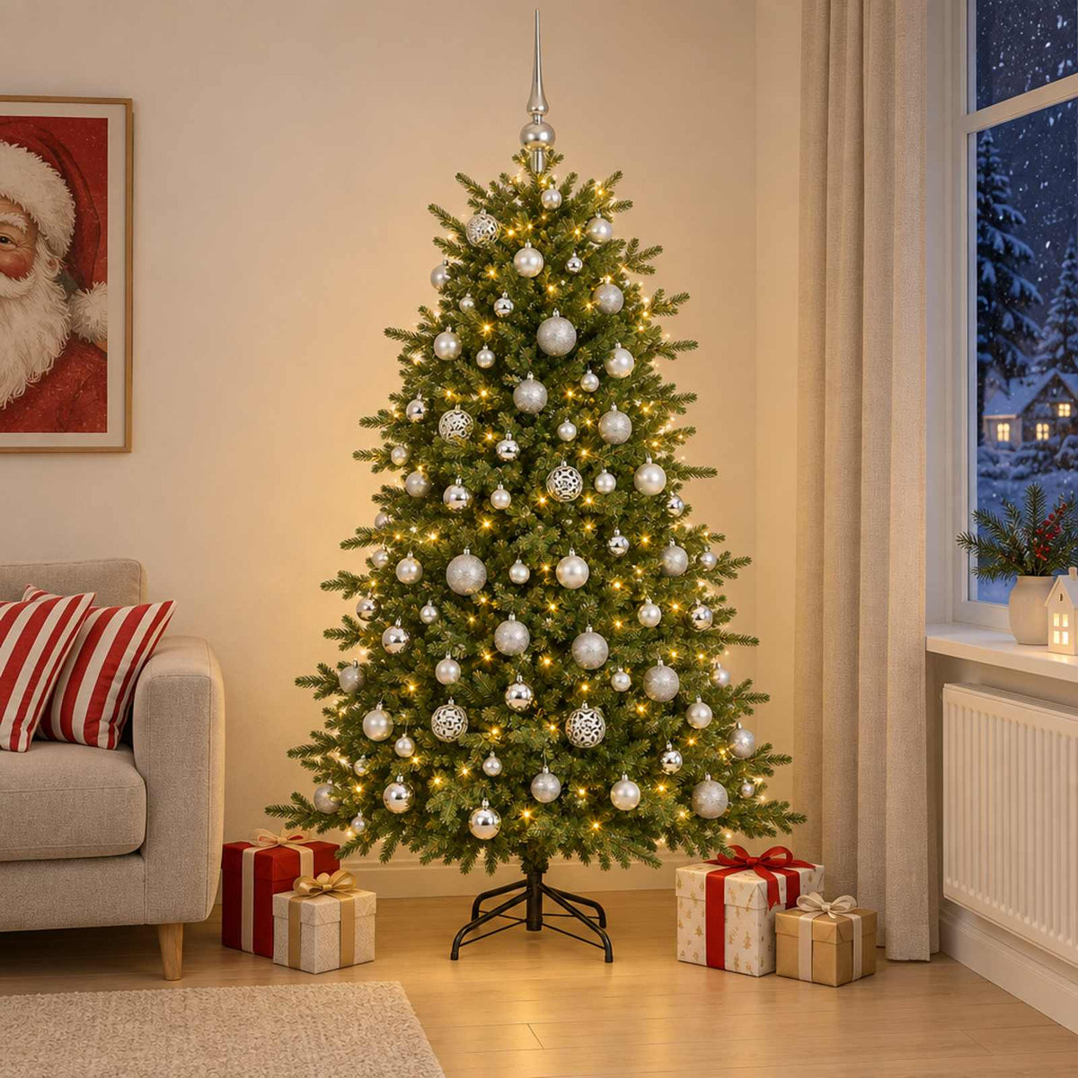 vidaXL Artificial Christmas Tree with Bauble 240 cm 300 LEDs 1