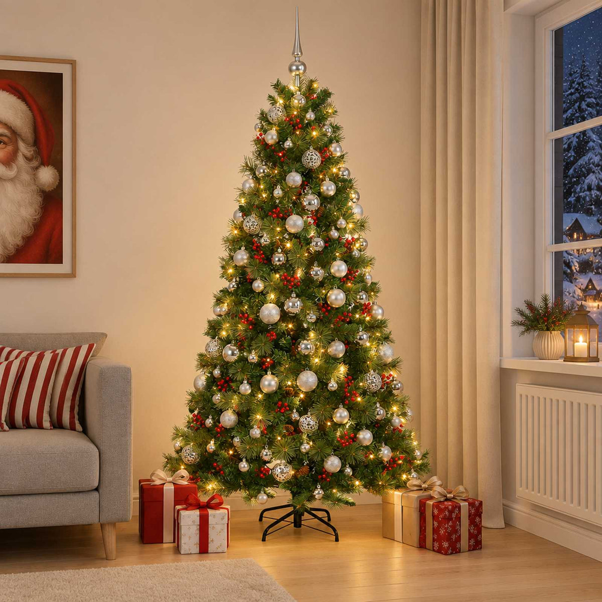 vidaXL Artificial Christmas Tree with Bauble 180 cm 300 LEDs 1