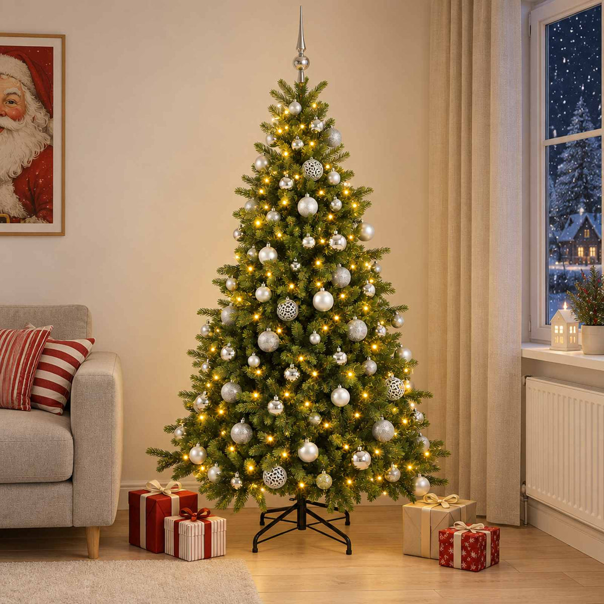 vidaXL Artificial Christmas Tree with Bauble 210 cm 300 LEDs 1