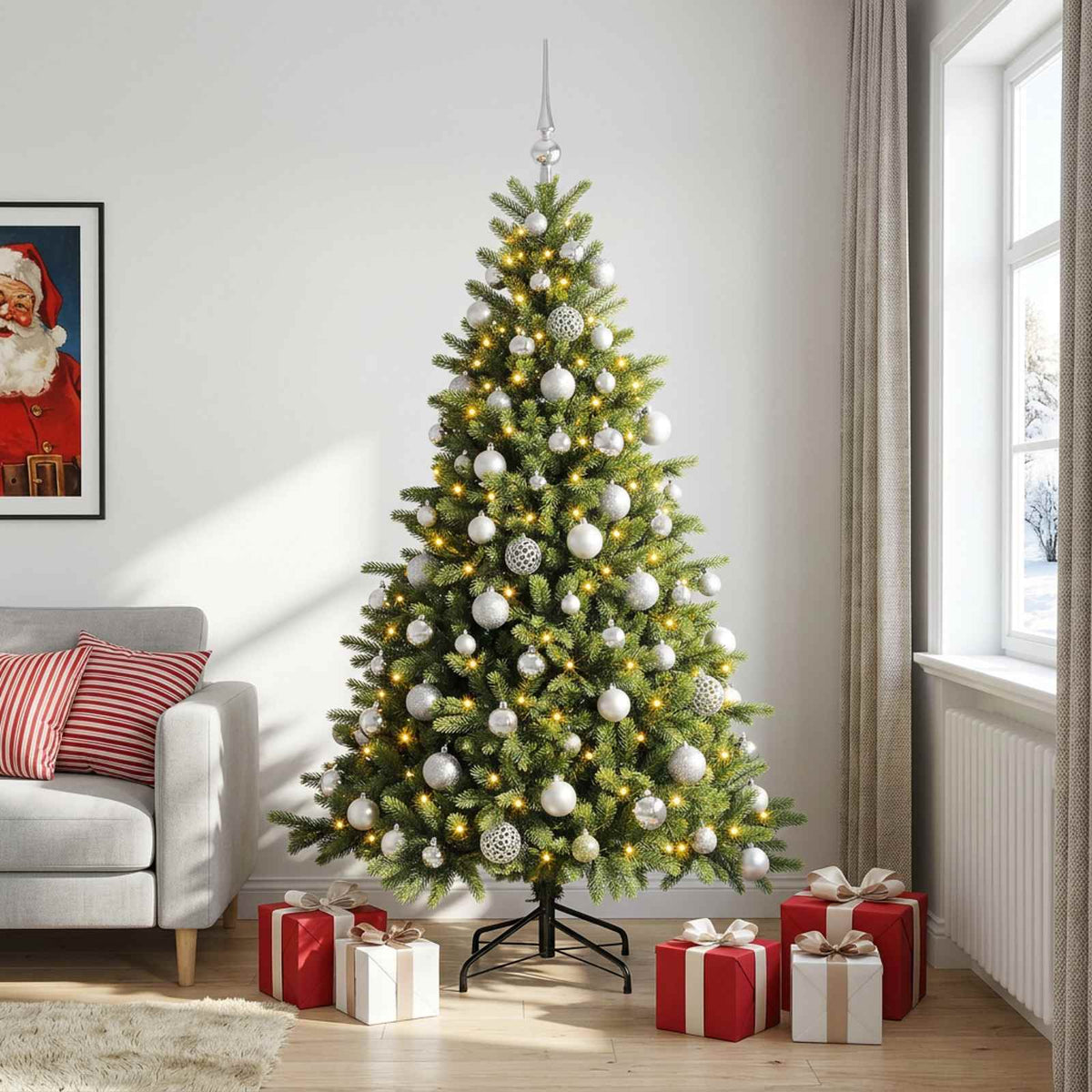 vidaXL Artificial Christmas Tree with Bauble 210 cm 300 LEDs 3