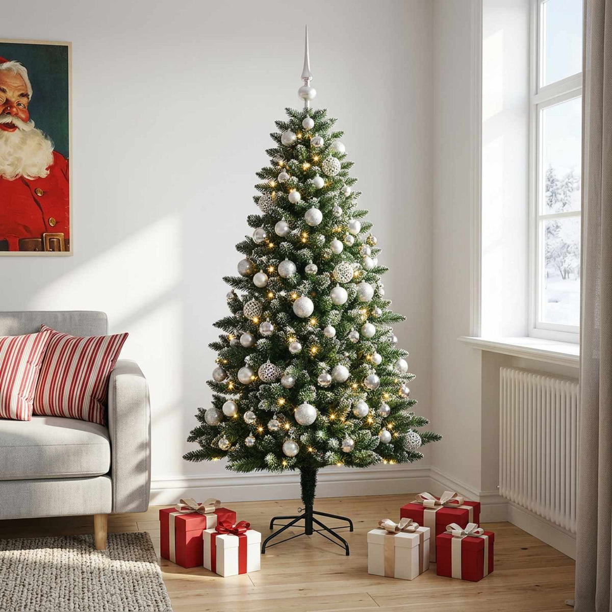 vidaXL Artificial Christmas Tree with Bauble 210 cm 300 LEDs 3