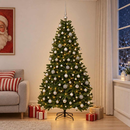 vidaXL Artificial Christmas Tree Mid-green with Bauble 240 cm 300 LEDs 1