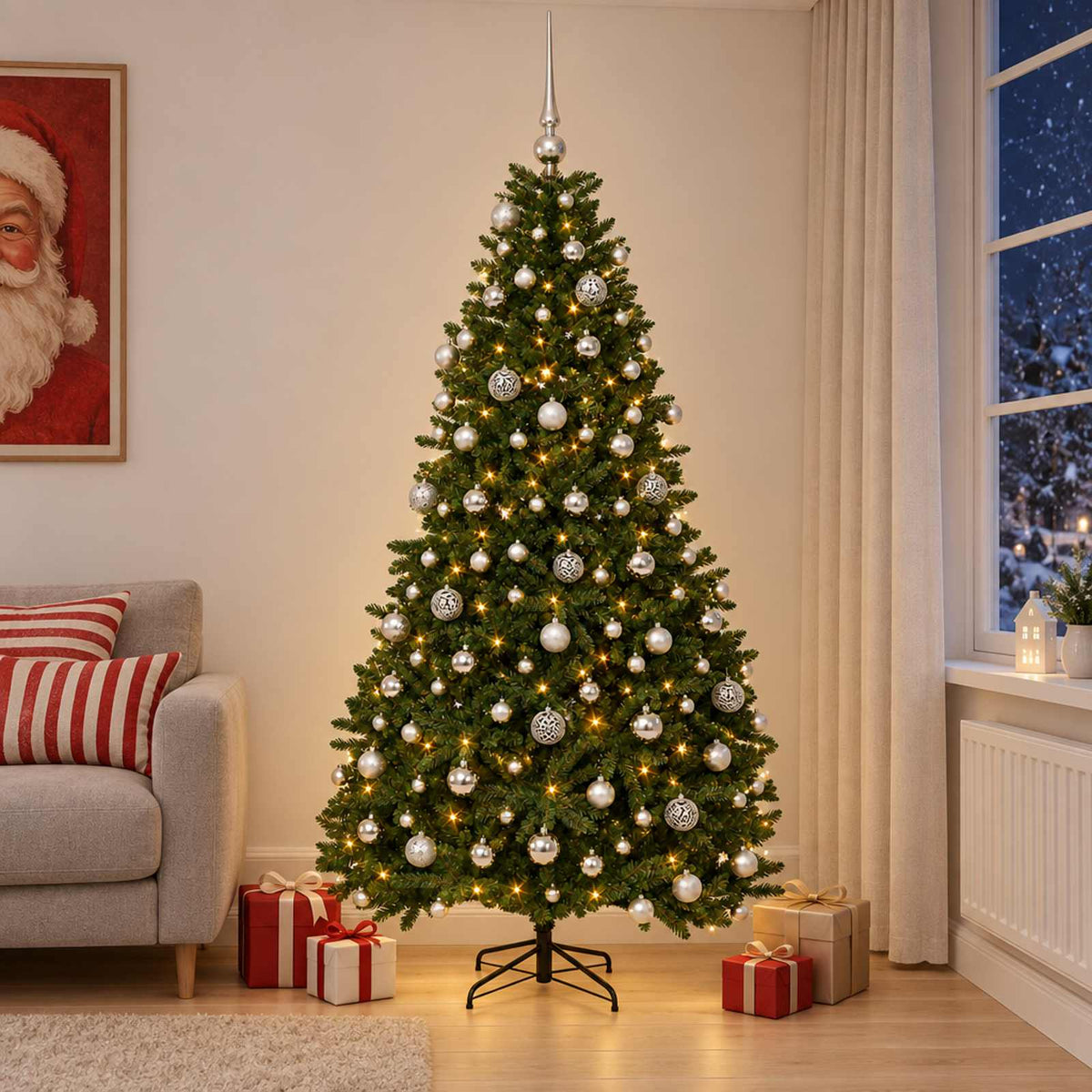 vidaXL Artificial Christmas Tree Mid-green with Bauble 210 cm 300 LEDs 1
