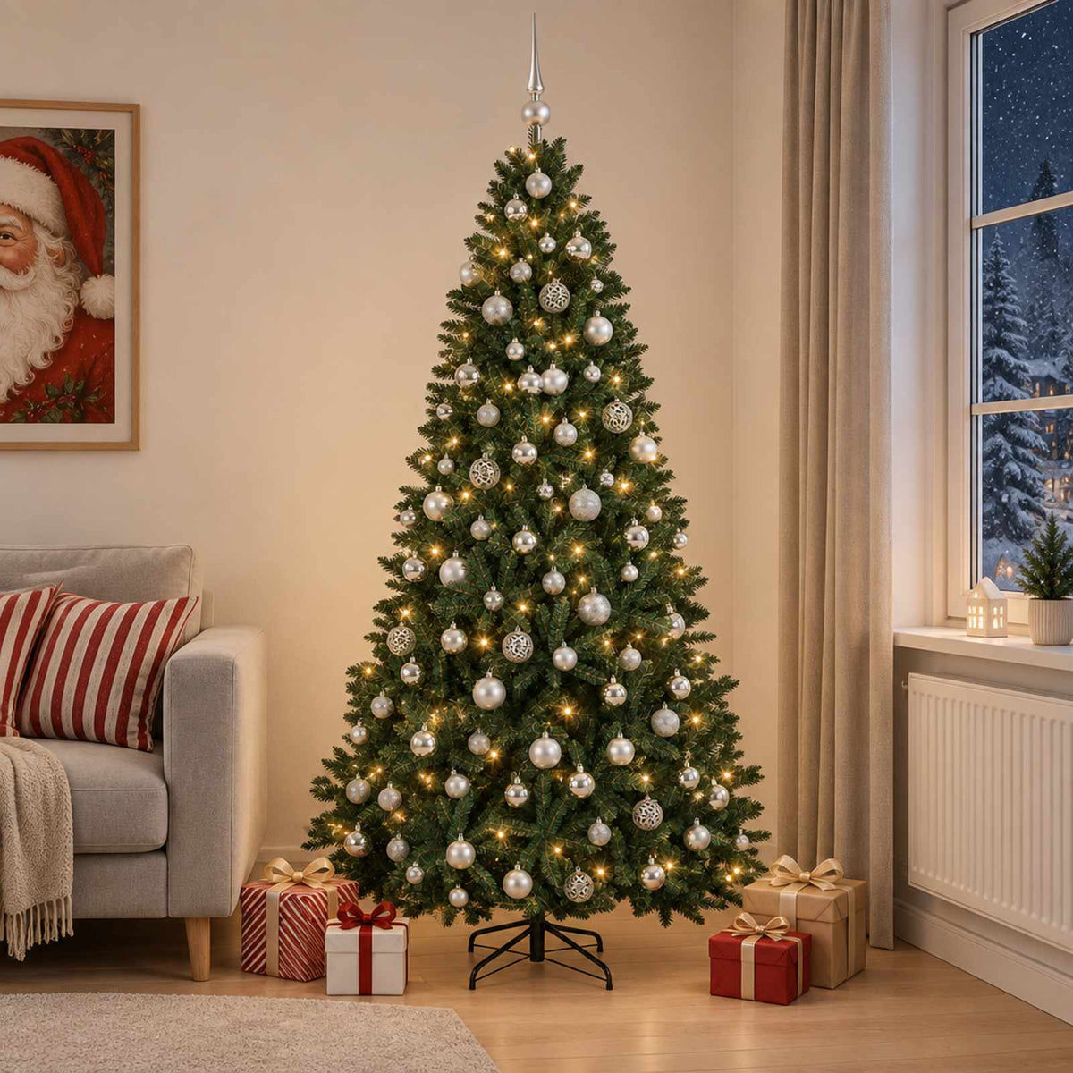 vidaXL Artificial Christmas Tree Dark Green with Bauble 240 cm 1