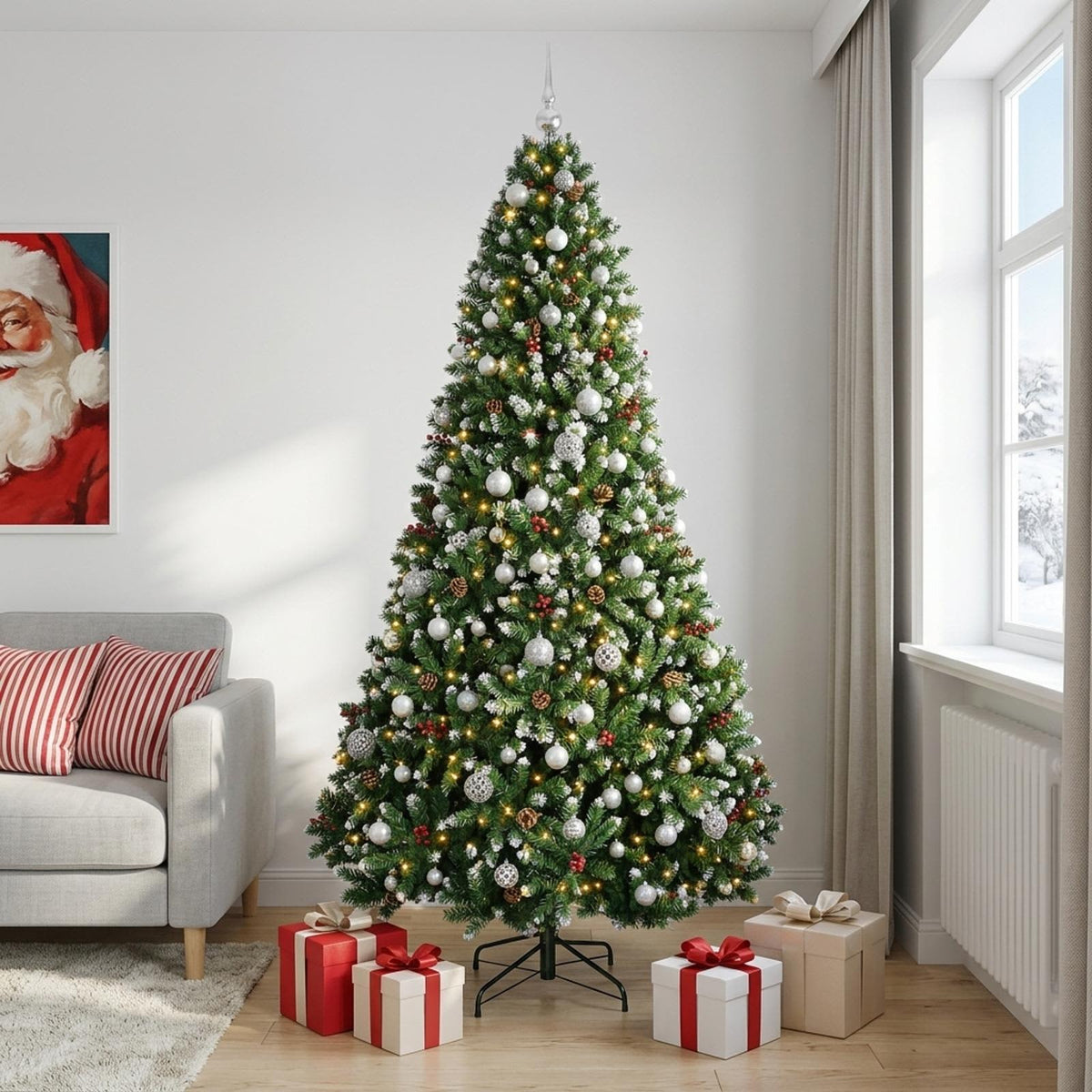 vidaXL Artificial Christmas Tree Green with Bauble 210 cm 300 LEDs 1