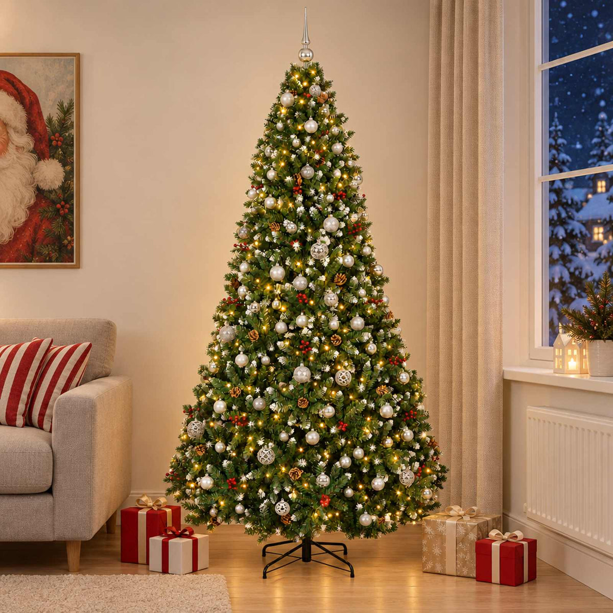 vidaXL Artificial Christmas Tree Green with Bauble 210 cm 300 LEDs 3