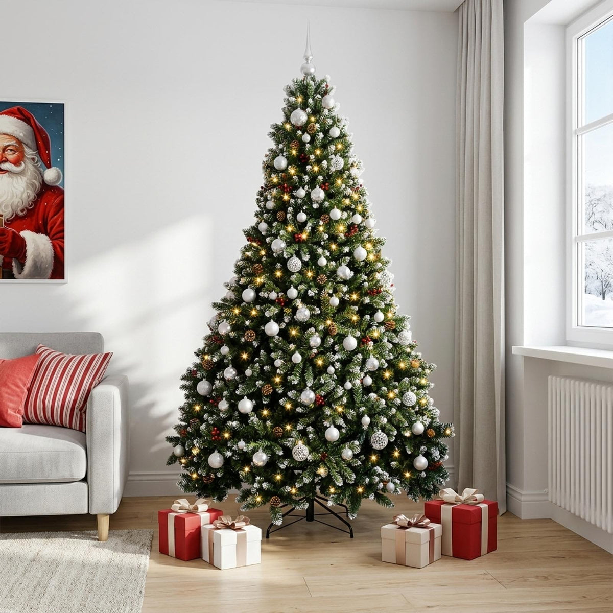 vidaXL Artificial Christmas Tree Green with Bauble 210 cm 300 LEDs 1