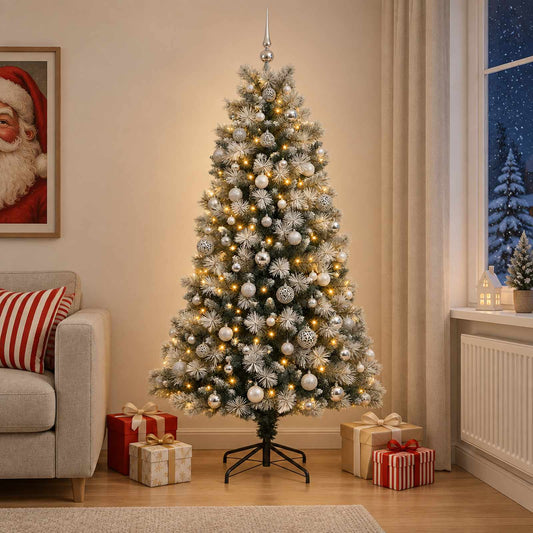 vidaXL Artificial Hinged Christmas Tree with Baubles 180 cm 300 LEDs 1
