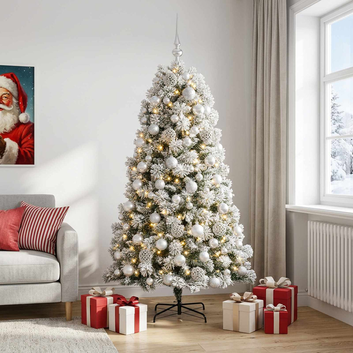 vidaXL Artificial Hinged Christmas Tree with Baubles 180 cm 300 LEDs 1