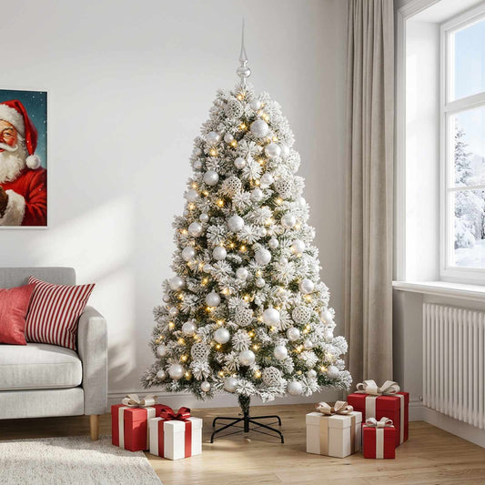 vidaXL Artificial Hinged Christmas Tree with Baubles 180 cm 300 LEDs 1