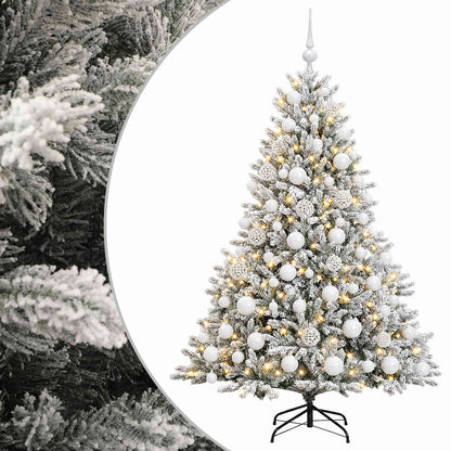 Artificial Christmas Tree with Bauble 300 LEDs Green and white Height 210 cm with LEDs & white balls