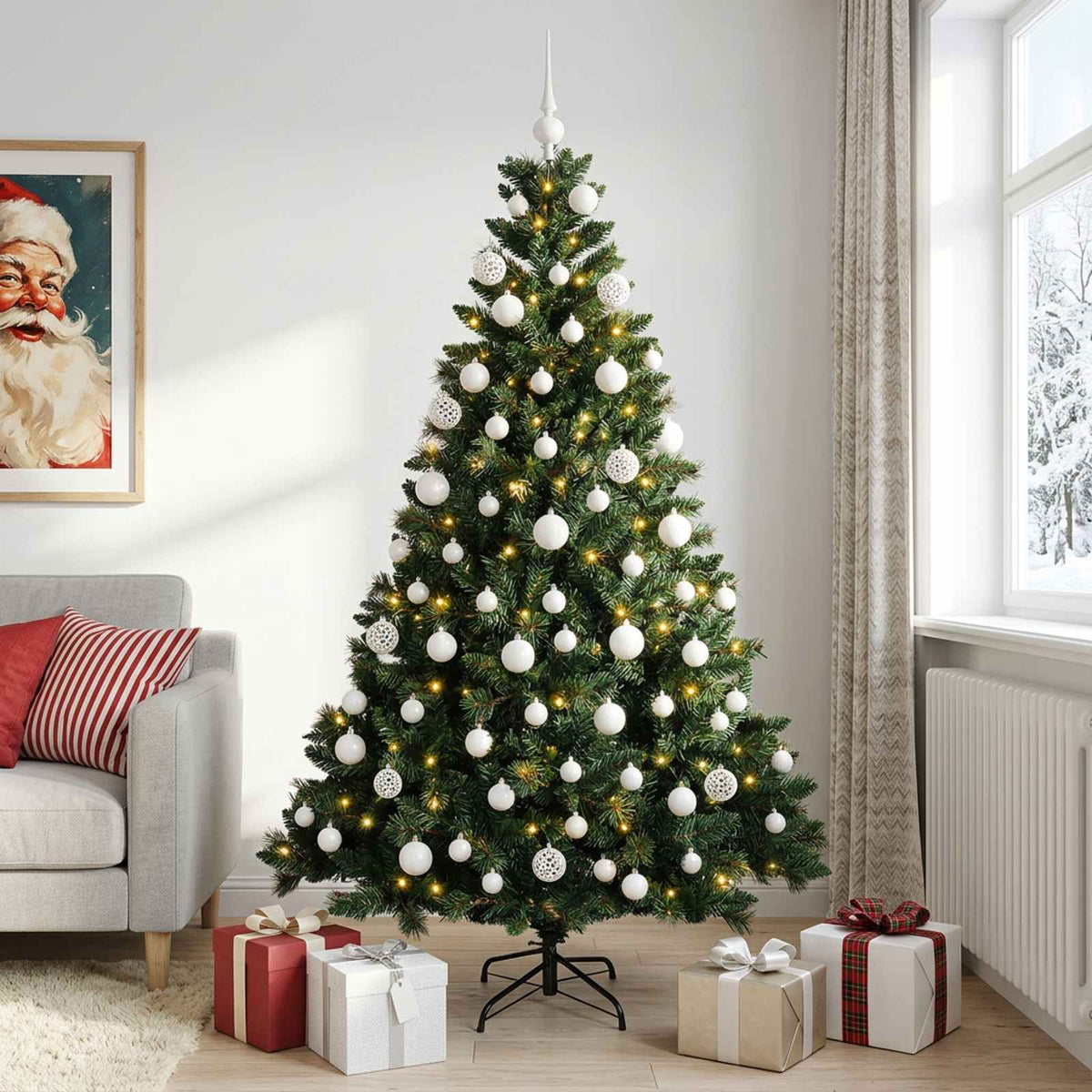 vidaXL Artificial Christmas Tree with Bauble 240 cm 300 LEDs 1