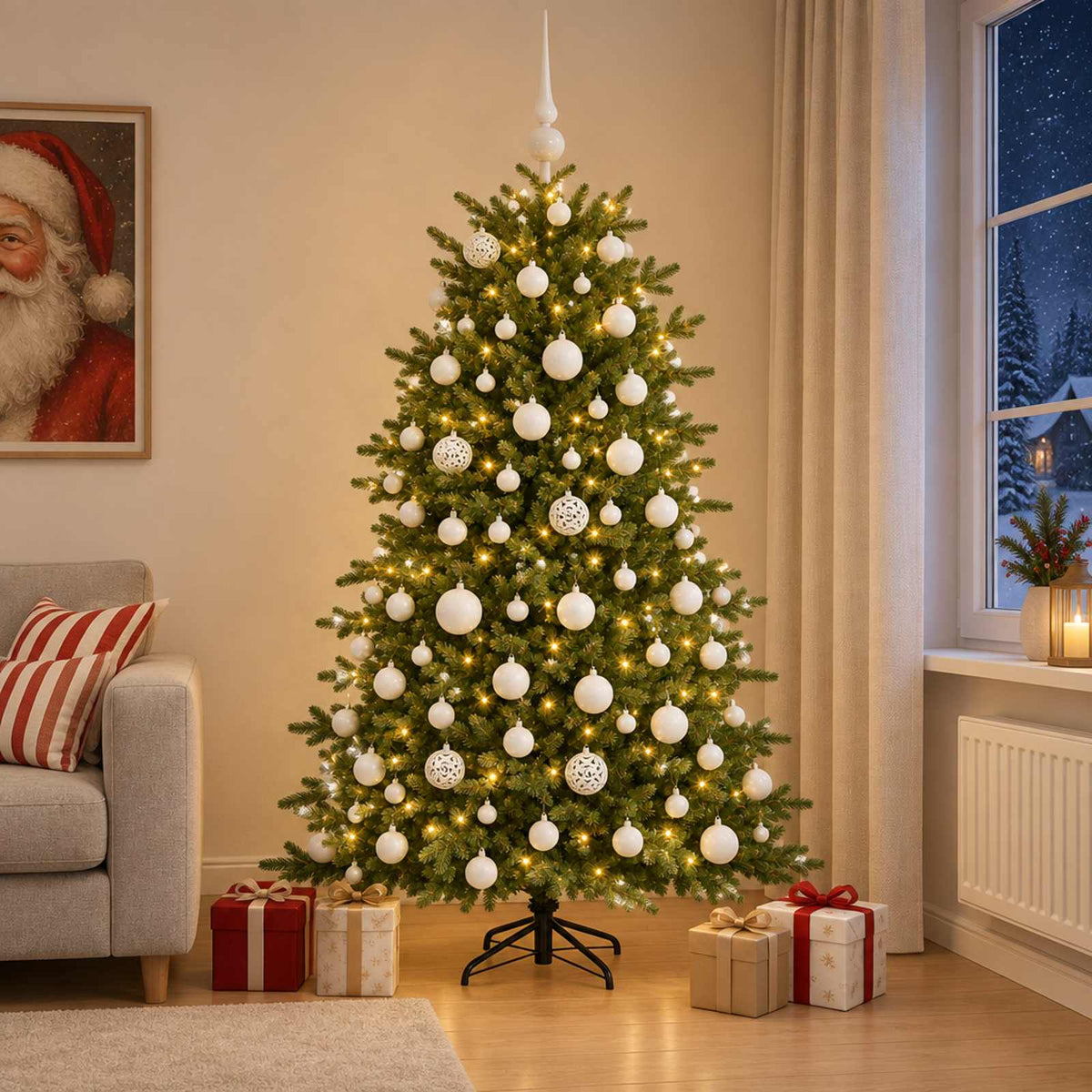 vidaXL Artificial Christmas Tree with Bauble 210 cm 300 LEDs 1
