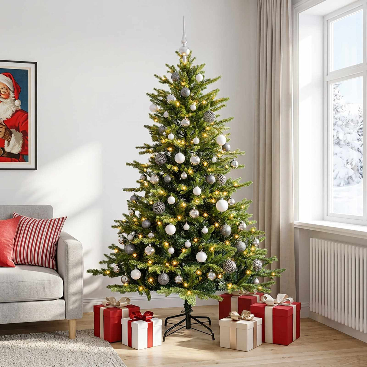 vidaXL Artificial Christmas Tree with Bauble 240 cm 300 LEDs 3