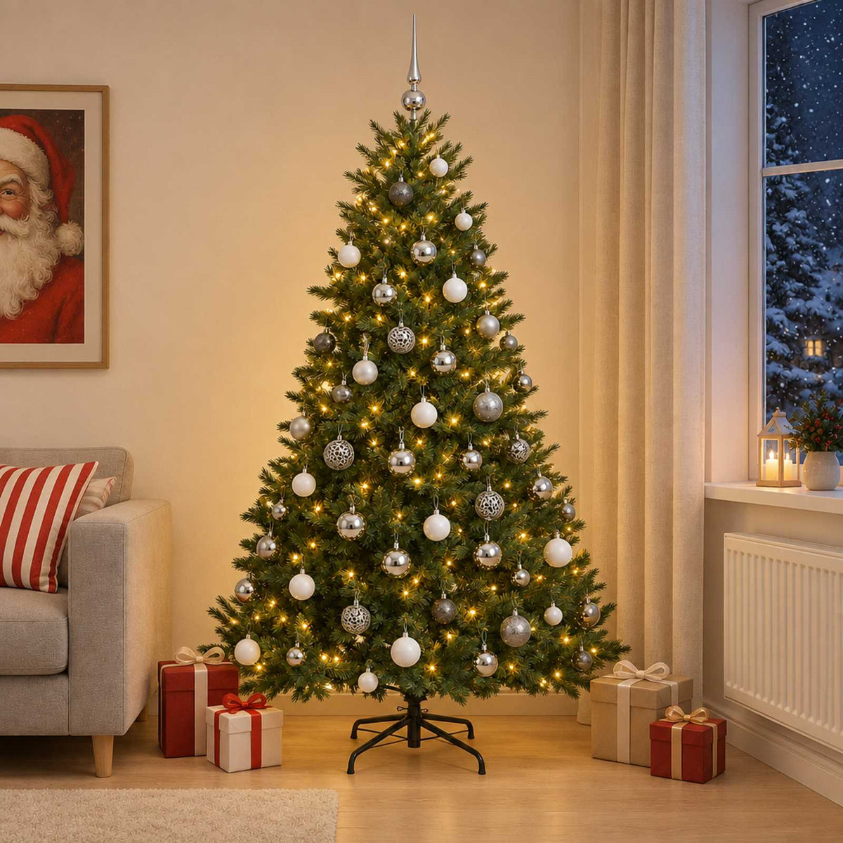 vidaXL Artificial Christmas Tree with Bauble 180 cm 300 LEDs 1