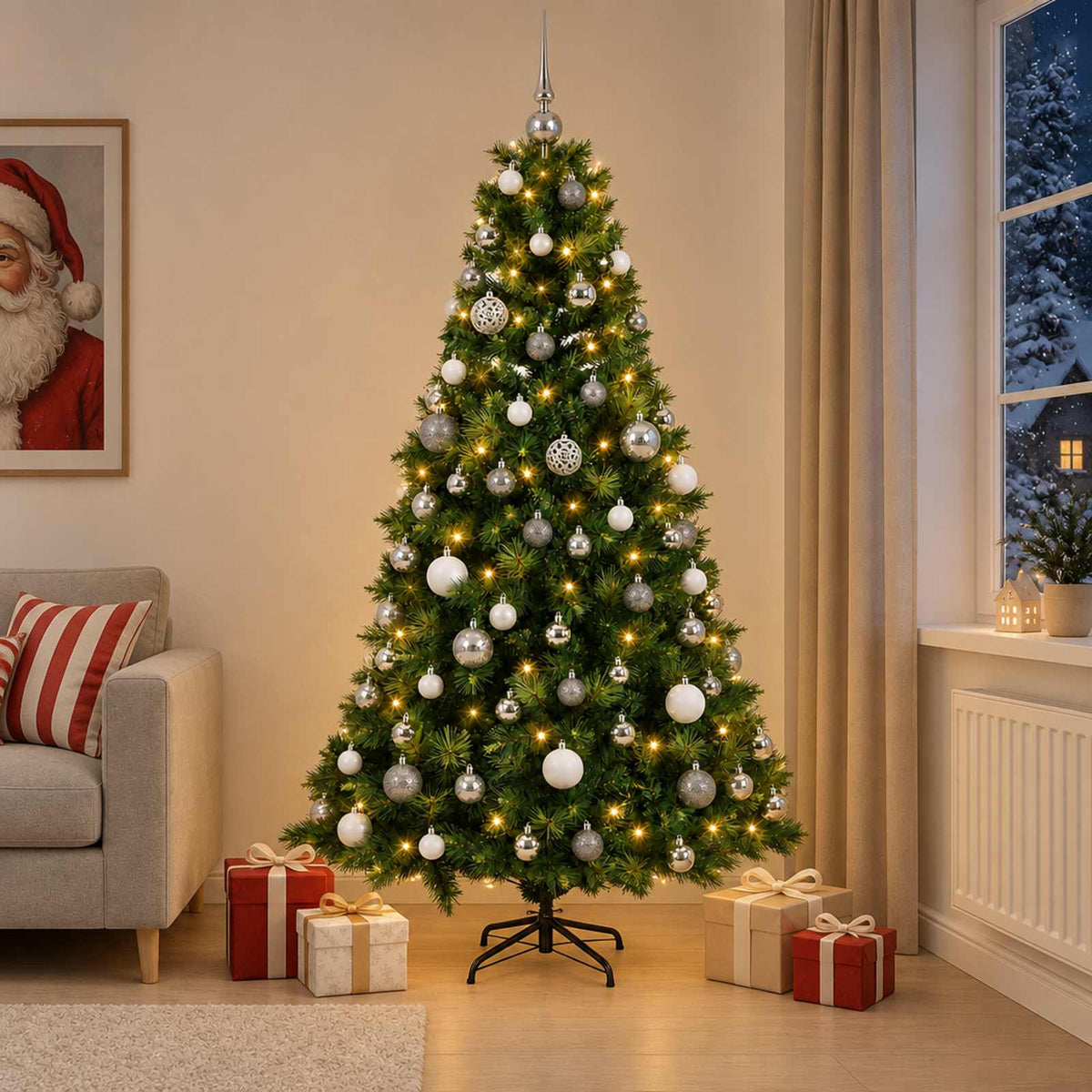 vidaXL Artificial Christmas Tree with Bauble 180 cm 300 LEDs 1