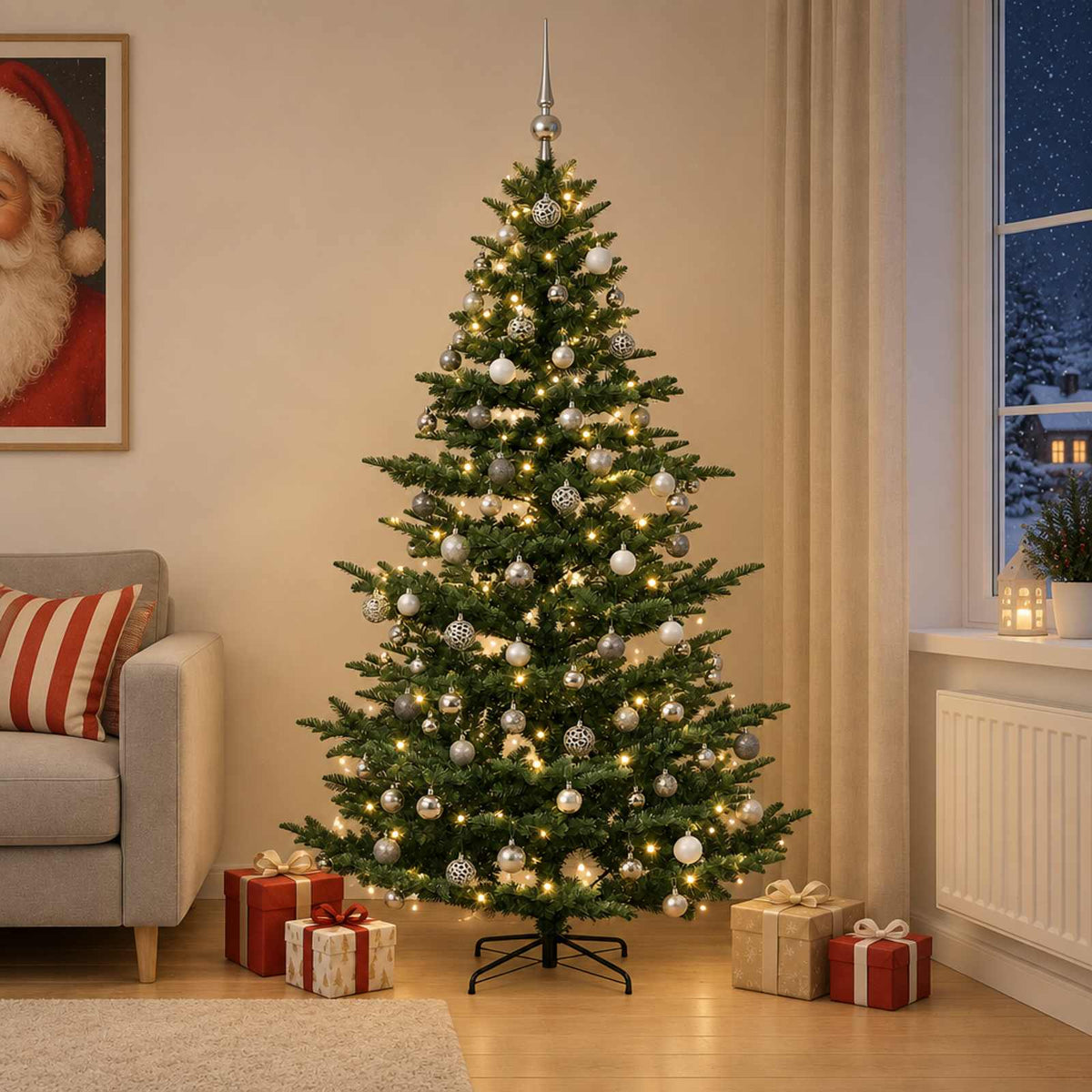vidaXL Artificial Christmas Tree with Bauble 180 cm 300 LEDs 1