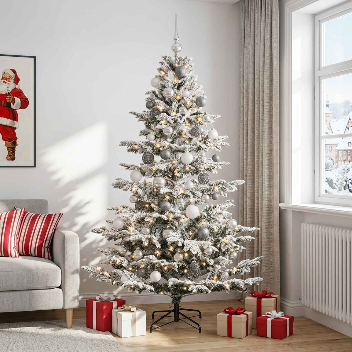 vidaXL Artificial Christmas Tree with Bauble 210 cm 300 LEDs 1